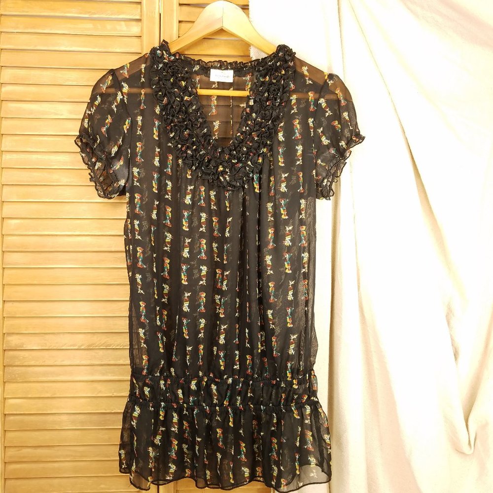 Pretty Good sheer ,vintage, floral, tunic, blouse